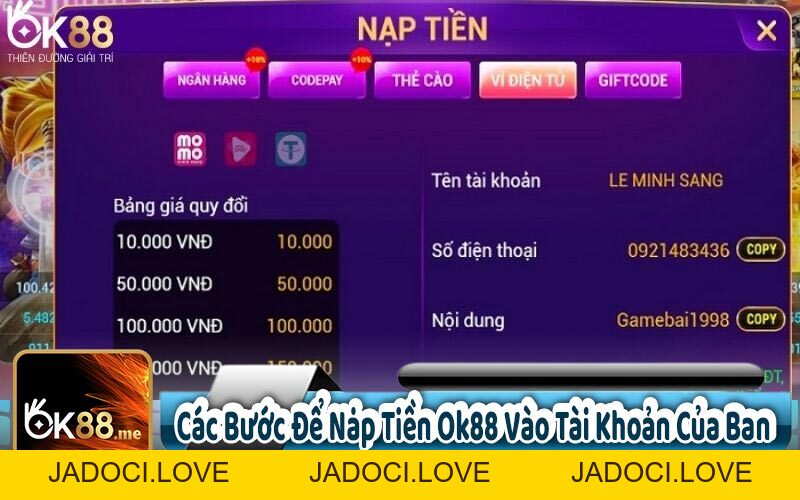 Nạp Tiền OK88 nhận ngay 99k! - JADOCI