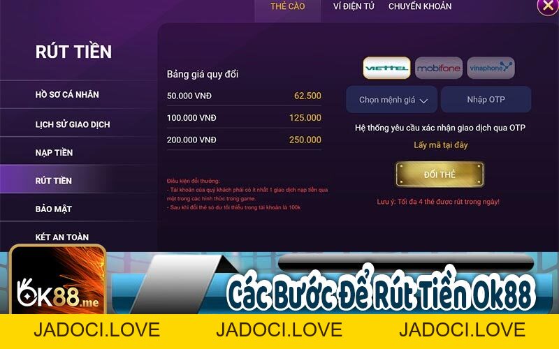 Rút Tiền OK88 - Giao Dịch Nhà Cái Nhanh Nhất 2026 - JADOCI